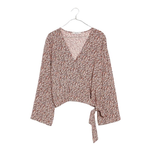 MADEWELL Floral Burgundy Wrap Tie Front Long Sleeve Top 1X - Picture 9 of 10